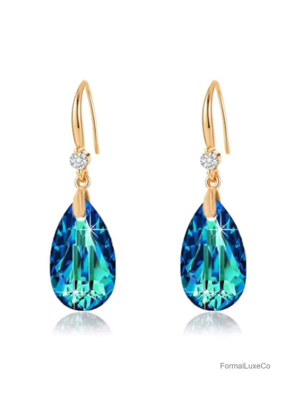 14K Gold Plated Crystal Teardrop Dangle Earrings Hypoallergenic Women Jewelry